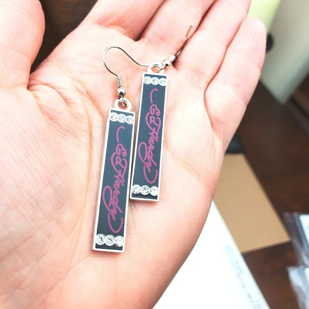 ED HARDY VINTAGE Style Earrings /Ed Hardy Logo Hoop Earrings - Picture 3 of 7